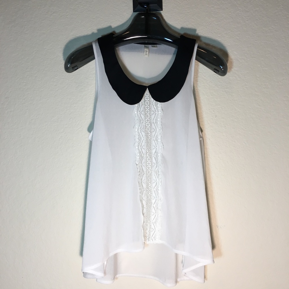 Frenchi sheer ivory top lace trim top size L